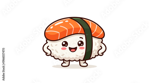 Smiling sushi cartoon character with salmon.