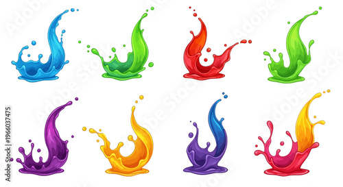 Vibrant color splash set with dynamic liquid motion effects