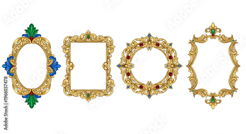 Elegant ornate gold frames with intricate floral and gemstone details