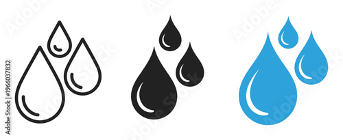 Water drop vector icon set, raindrop signs, simple oil tear and water droplet symbols, different colored water drops collection, flat and minimal isolated vector design.