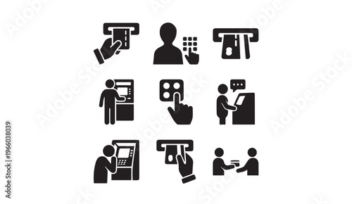 Atm machine and cash withdrawal icons for banking with payment system