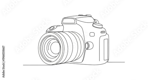 Line art illustration of a professional digital single lens reflex camera