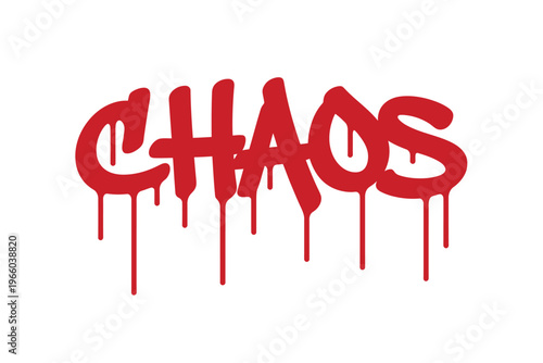 The word chaos is prominently displayed in a vibrant red graffiti style font with dripping effects