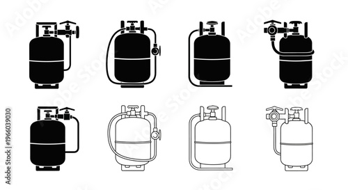 Black and white outline icons depicting various propane tank designs