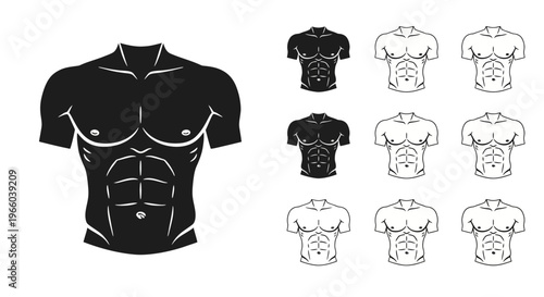 Anatomical illustration of male torsos with varying muscle definition
