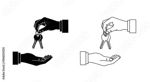 Hands exchanging keys a black and white illustration of a transaction