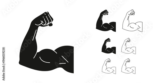 Muscular arms in various poses and color variations displayed graphically