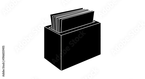 Black and white illustration of a document holder with papers