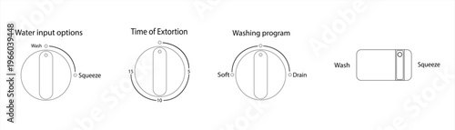 set of washing machine button icons with analog, analog symbols for operating the washing machine in thin lines can be edited, eps 10