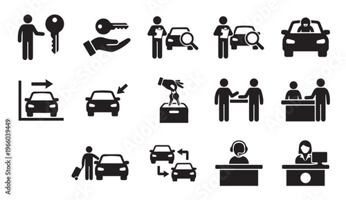 Car dealership and rental icons with automobile dealership with car showroom