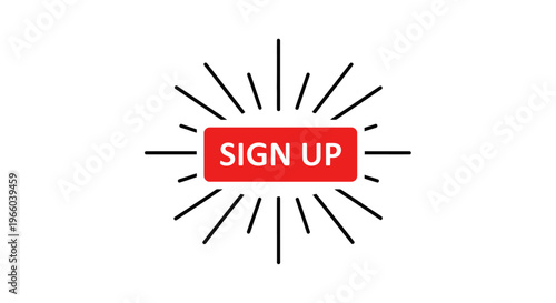 A red sign up button with radiating lines a call to action