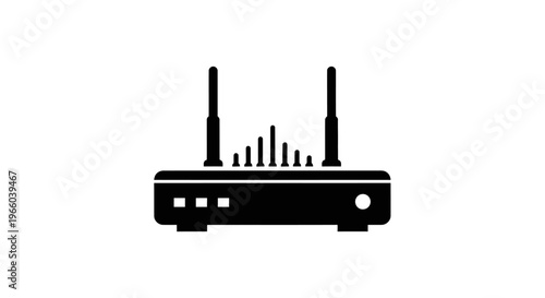 A black silhouette of a wireless router with two antennas