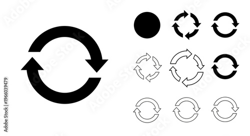 Various circular arrow icons depicting recycling and rotation concepts