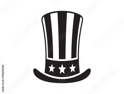 A black and white illustration of uncle sam's iconic top hat with stars and stripes
