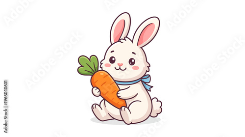 Cute white rabbit holding carrot.