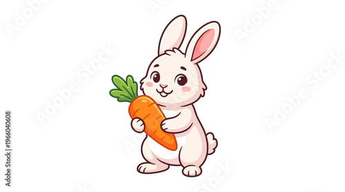 Cute white rabbit holding carrot.