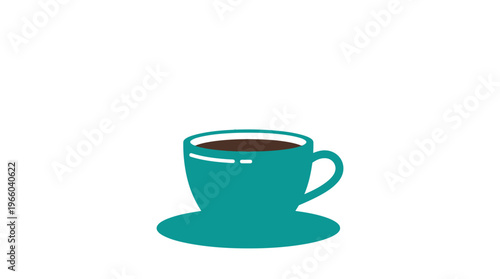 Teal coffee cup with saucer.