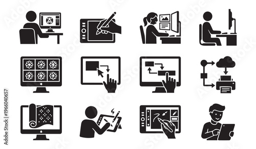 Graphic designer and digital artist icons for tablet illustration and workflow