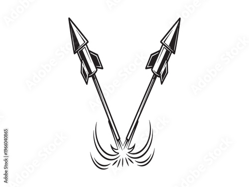 A pair of crossed arrows with fletching and sharp tips pointing upwards