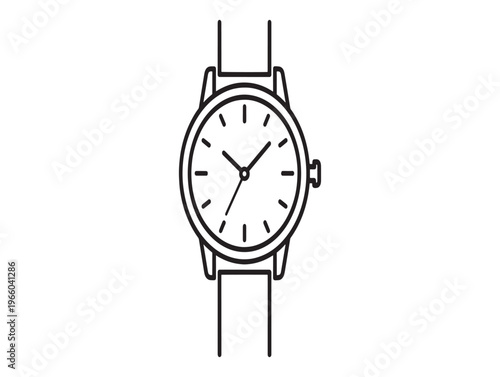 A simple line drawing of an analog wristwatch with a white face