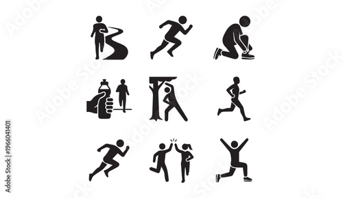 Running and active lifestyle icons. outdoor exercise and fitness vector set