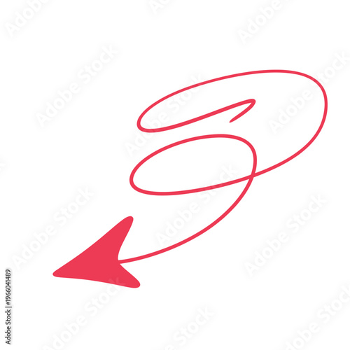 Foto A simple graphic of a red swirling line culminating in an arrow pointing left hi