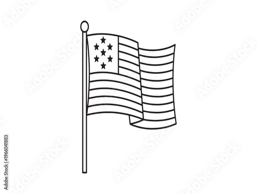 A line drawing of the betsy ross flag the first american flag
