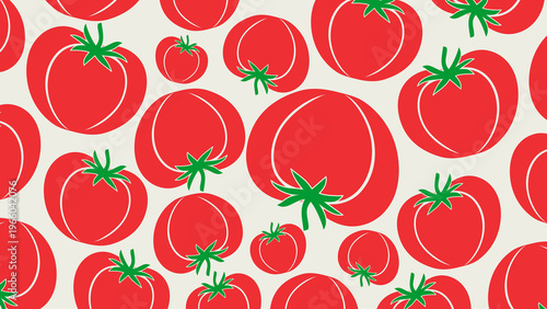 Tomato Seamless Pattern with Simple Red Vegetable Shapes and Hand Drawn Style for Kitchen Textile and Food Packaging