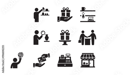 Shopping retail and e-commerce business icons for commercial transaction