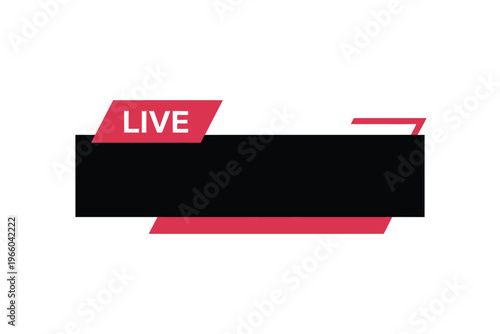 Billede på lærred A modern minimalist graphic displaying a red live banner over a solid black rect