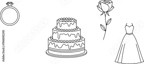Elegant symbols of a wedding celebration and commitment illustrated simply Vector