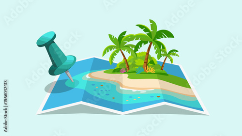 Mini Island Escape Concept with Map Pin – Bright Travel Vector
