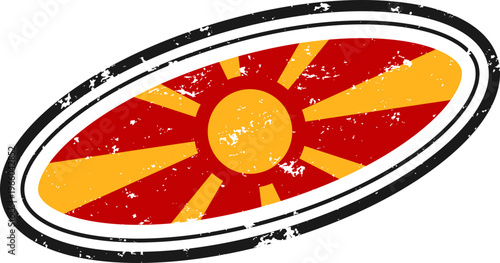 North Macedonia Flag Distressed Oval