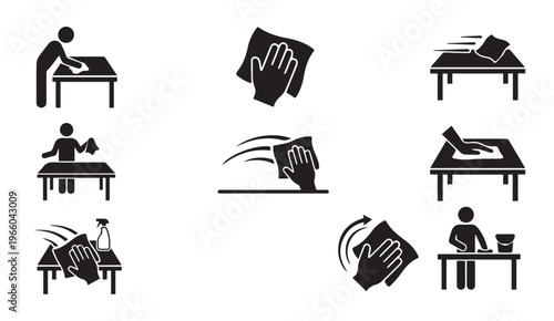 Household and professional cleaning service actions icon set