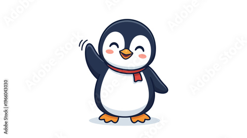 Smiling Penguin Waving with Scarf.