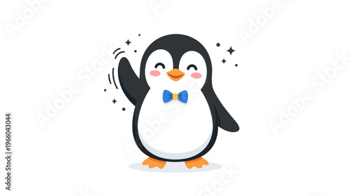 Cute Cartoon Penguin Wearing Bowtie.