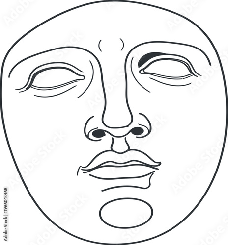 A minimalist line drawing of a neutral human face with subtle shading Vector