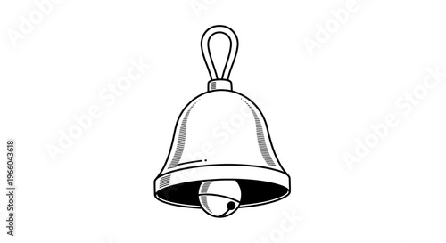 Detailed hand drawn bell with rope on white background