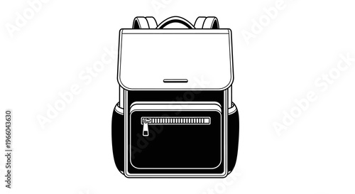 Monochrome backpack design with front pocket and straps