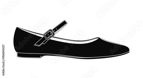 Classic mary jane shoe silhouette with buckle strap on white background