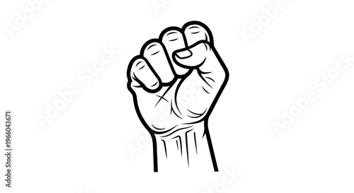 Raised fist in bold black outline representing strength and unity
