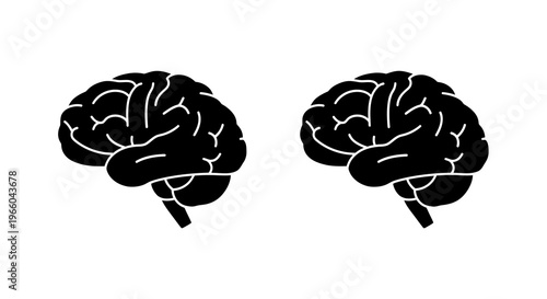 Silhouette brains: minimalist design of two human brain icons in black and white