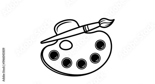 Black and white palette and brush icon for art and design concepts