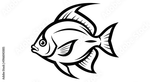 Sleek black and white fish design featuring bold angular fins