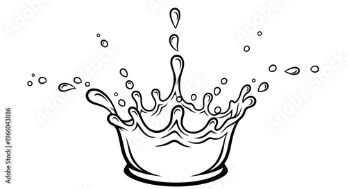 Splash outline with water droplets in motion