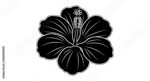 Elegant silhouette of hibiscus flower in black and white