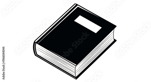 Monochrome book icon with blank label: minimalist isometric design