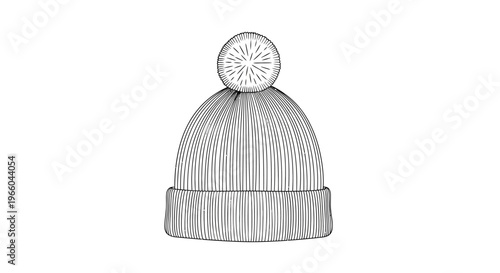 Minimalistic linear beanie hat design with pom pom detail