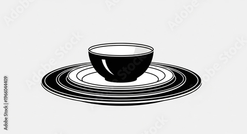 Elegant Stack of Plates and Bowl Illustration.