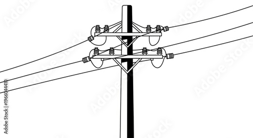 Illustration of a Power Pole with Electrical Wires and Insulators.